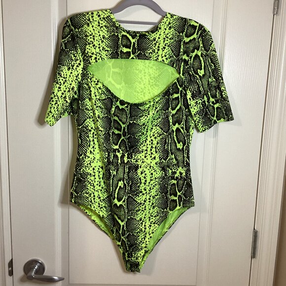 Womens Snake Animal Print Bodysuit Cut Out Front Short Sleeves One Piece Leotard - Picture 1 of 9